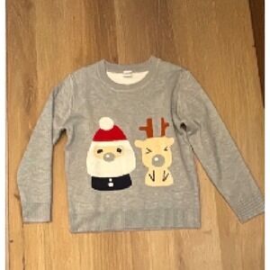 Cute Crew Kids Gray Christmas Sweater Santa Reindeer Holiday Pullover Size 7